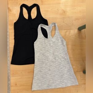 LuluLemon Women's Black and Gray Racerback Tank Tops